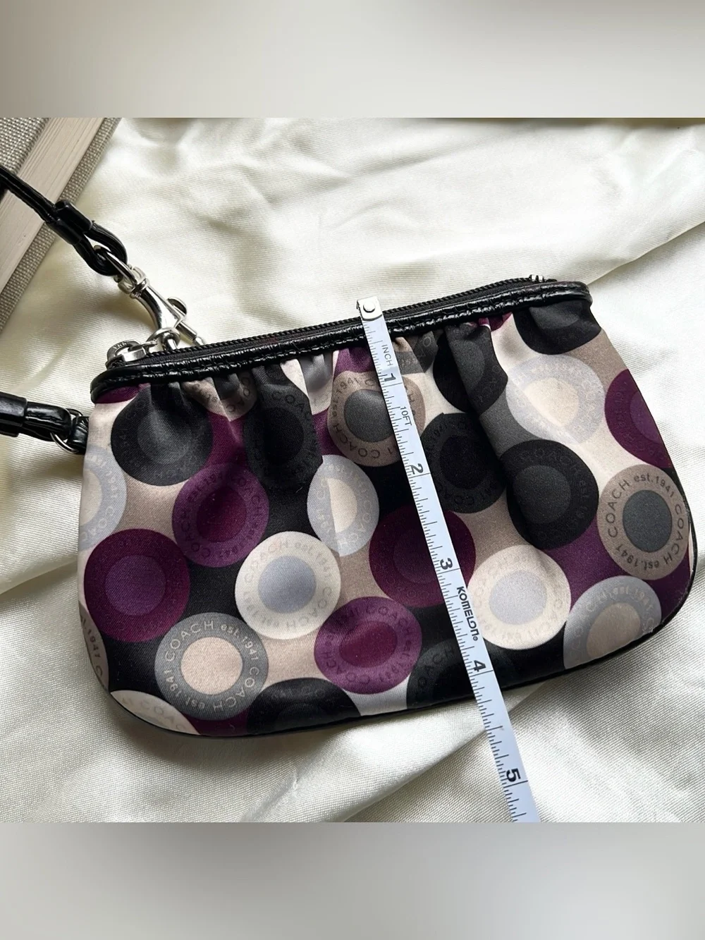Coach Vintage Multicolor Purple Satin Signature Circles pattern Zip Wristlet Bag